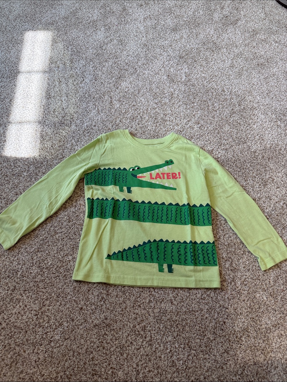 jumping beans Lime Green Long-Sleeve Tee with Dark Green Alligator Graphic - 5T